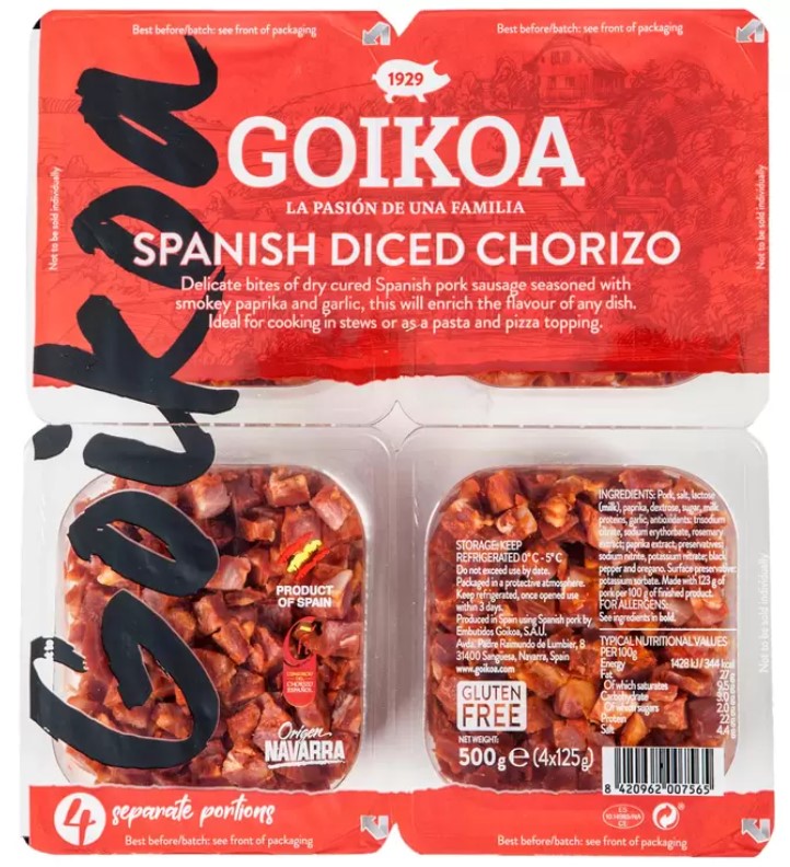 Goikoa Spanish Diced Chorizo, 4 x 125g (500g)